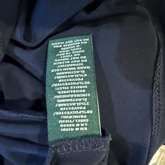 Ralph Lauren‎ Blue Midi Long Sleeves dress lace and sequins sz 14 Ruched Waist - Picture 8 of 9